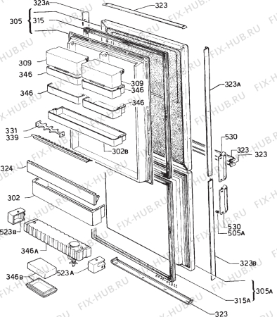 Взрыв-схема холодильника Zanussi ZTM723/95PR - Схема узла Door 003